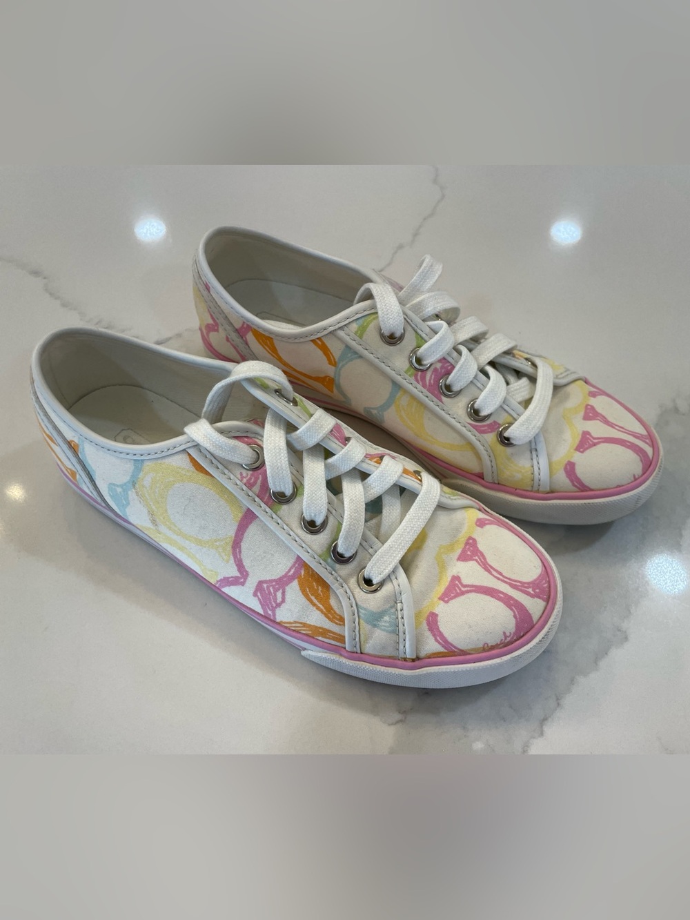 Coach Women’s Pastel Logo Canvas Sneakers in Pink, Yellow, Blue, Orange